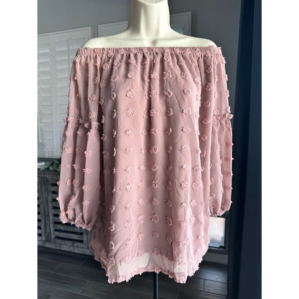 NWT: Rose Womens off the shoulder dotted‎ blouse